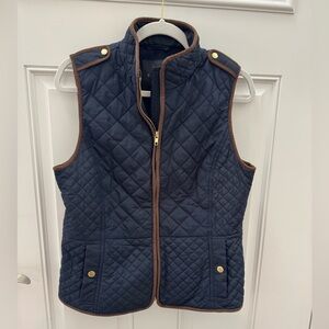 Talbots Dark Navy Quilted Vest with Brown Accents
